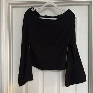 FREE PEOPLE We the Free Black Off the Shoulder Waffle Knit Sweater Size Medium✨
